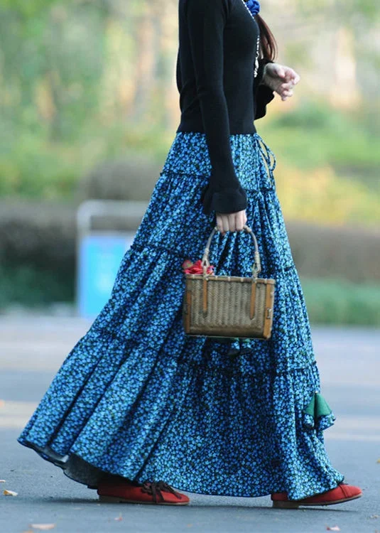 bohemian-blue-wrinkled-print-patchwork-corduroy-skirts-spring