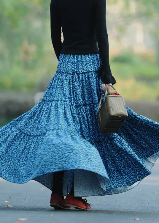 bohemian-blue-wrinkled-print-patchwork-corduroy-skirts-spring