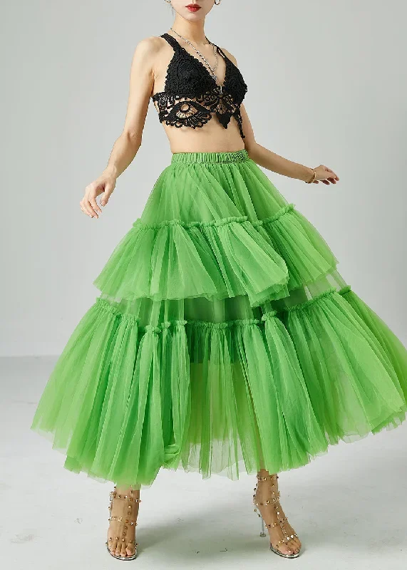 boho-green-elastic-waist-patchwork-wrinkled-tulle-skirts-summer