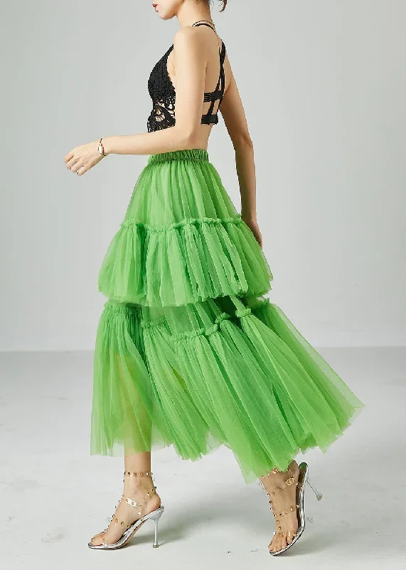 boho-green-elastic-waist-patchwork-wrinkled-tulle-skirts-summer