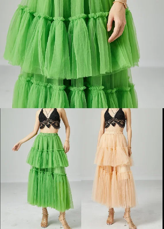 boho-green-elastic-waist-patchwork-wrinkled-tulle-skirts-summer