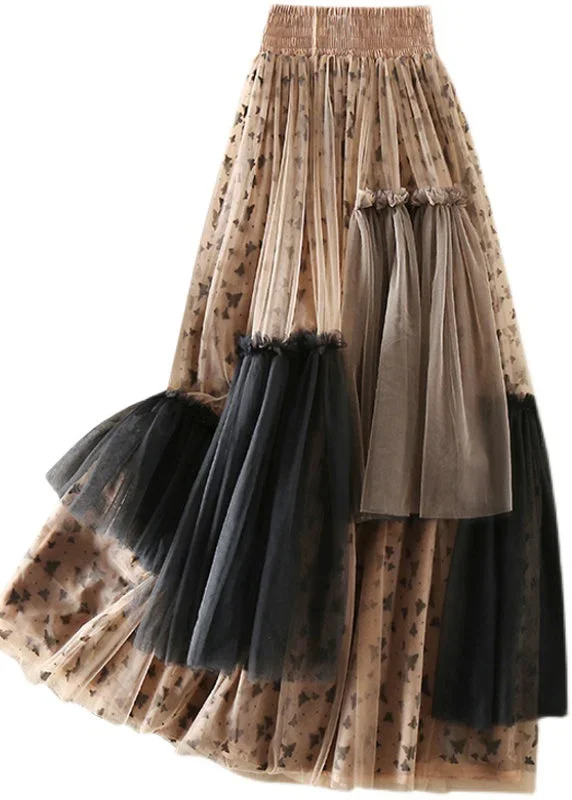 boho-khaki-asymmetrical-print-tulle-skirts-spring