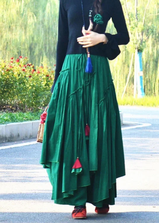 boho-plus-size-green-wrinkled-asymmetrical-corduroy-skirt-spring