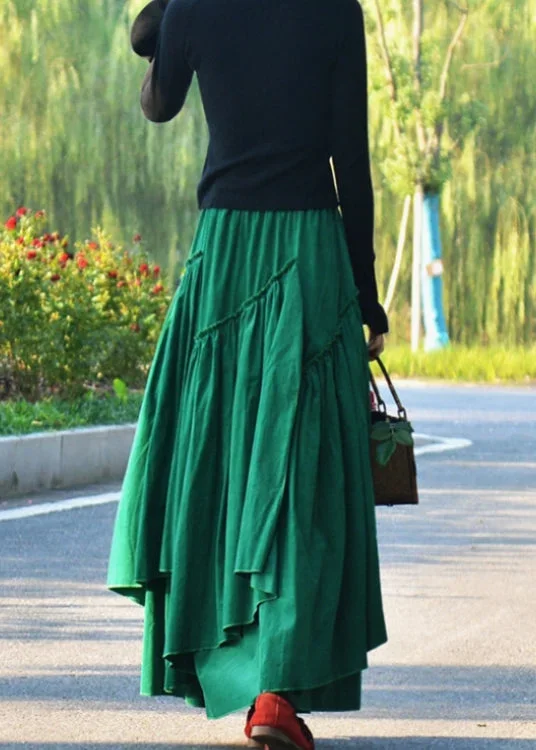 boho-plus-size-green-wrinkled-asymmetrical-corduroy-skirt-spring