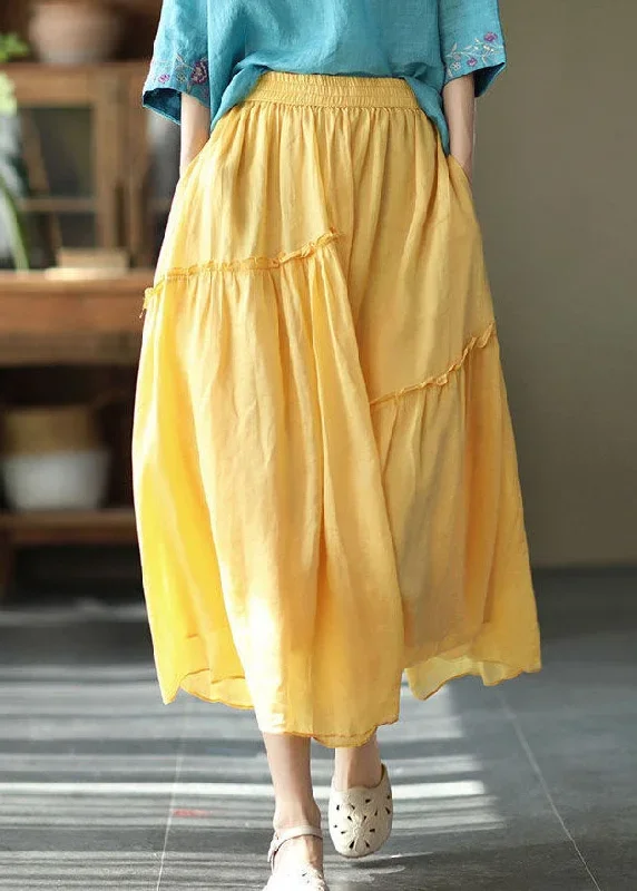 boho-purple-elastic-waist-asymmetrical-ruffled-pockets-linen-skirt-summer