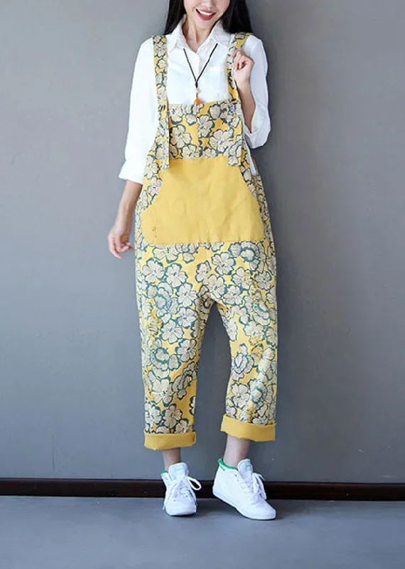 boho-yellow-patchwork-print-denim-jumpsuit-spring