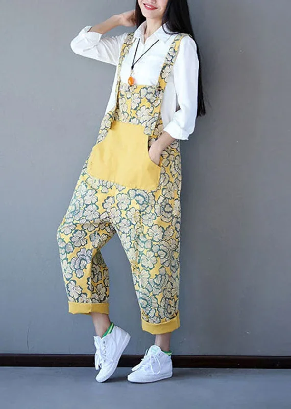 boho-yellow-patchwork-print-denim-jumpsuit-spring