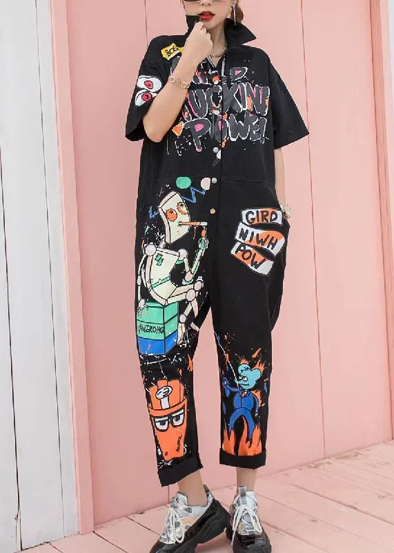 boutique-black-pockets-cartoon-print-patchwork-cotton-jumpsuits-summer