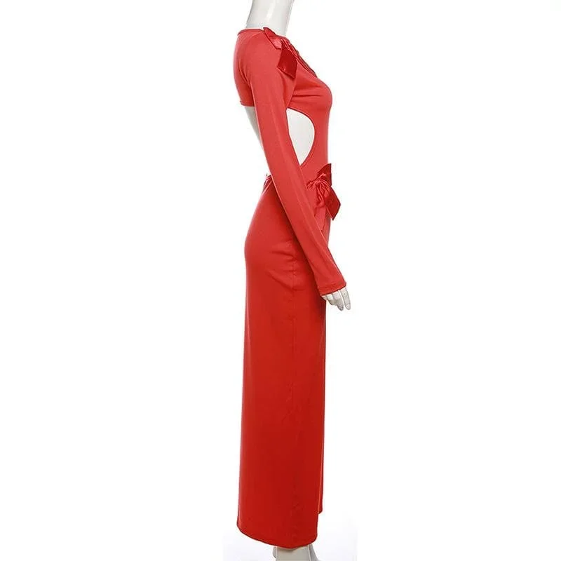 bowknot-backless-hollow-out-solid-long-sleeve-maxi-dress