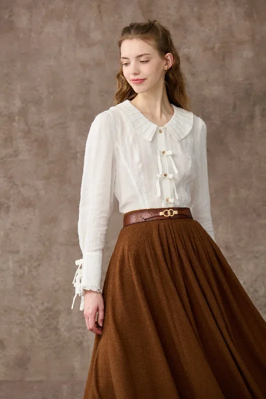 brown-wool-skirt-pleated-wool-skirt-winter-skirt-wool-circle-skirt-flared-skirt-a-line-skirt-handmade-skirts-linennaive