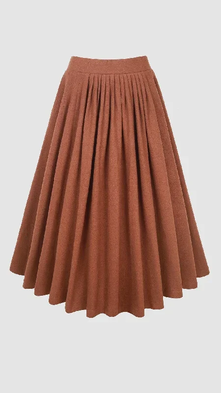 brown-wool-skirt-pleated-wool-skirt-winter-skirt-wool-circle-skirt-flared-skirt-a-line-skirt-handmade-skirts-linennaive