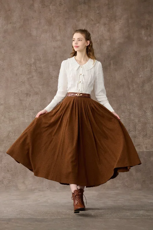 brown-wool-skirt-pleated-wool-skirt-winter-skirt-wool-circle-skirt-flared-skirt-a-line-skirt-handmade-skirts-linennaive