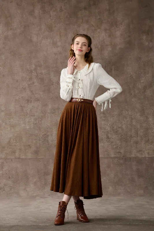 brown-wool-skirt-pleated-wool-skirt-winter-skirt-wool-circle-skirt-flared-skirt-a-line-skirt-handmade-skirts-linennaive