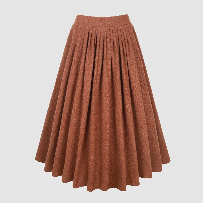 brown-wool-skirt-pleated-wool-skirt-winter-skirt-wool-circle-skirt-flared-skirt-a-line-skirt-handmade-skirts-linennaive