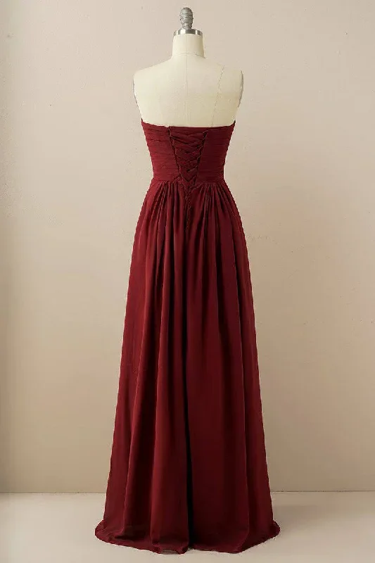 burgundy-sweetheart-chiffon-bridesmaid-dress