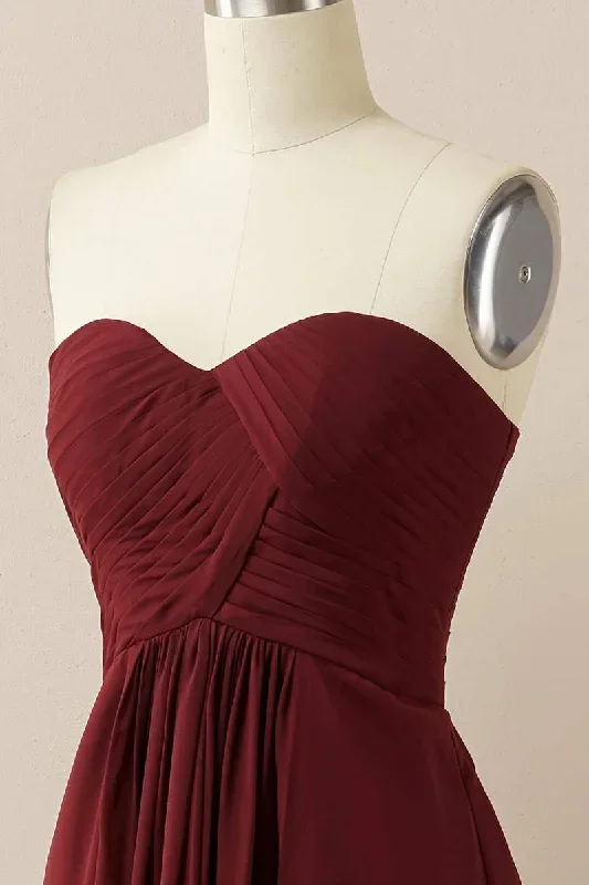 burgundy-sweetheart-chiffon-bridesmaid-dress