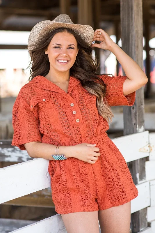 burnt-orange-lace-elastic-waist-romper