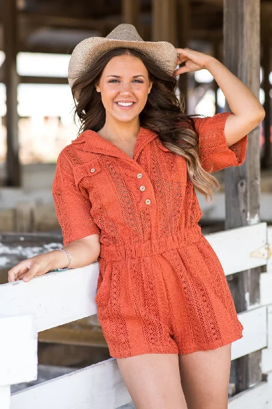 burnt-orange-lace-elastic-waist-romper