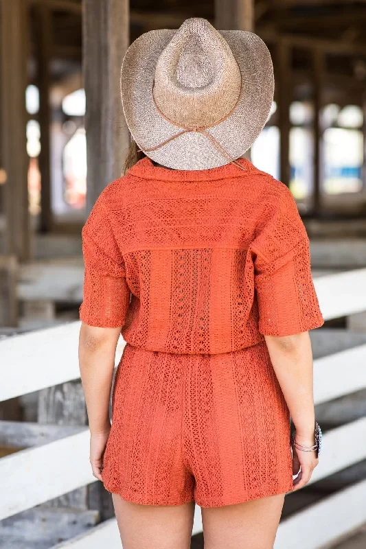 burnt-orange-lace-elastic-waist-romper