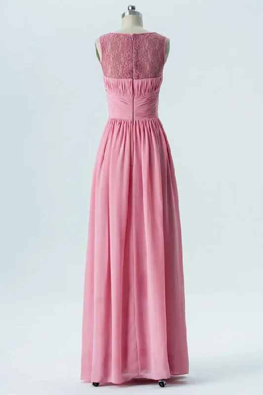 candy-pink-crew-neck-chiffon-bridesmaid-dress