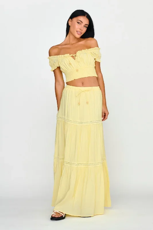 Canyon Cove Crochet Trim Maxi Skirt Yellow