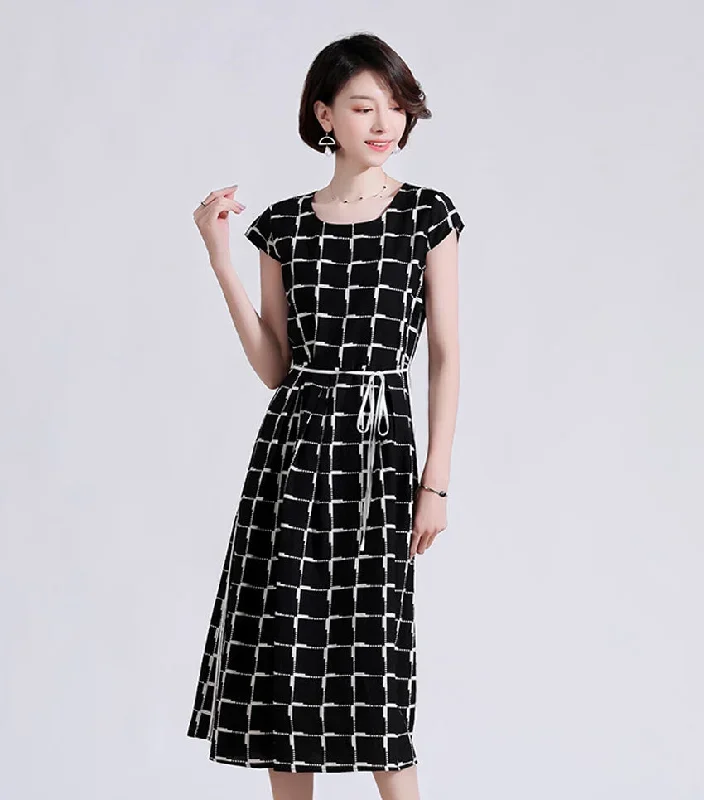 TWO PEARS-Cap Sleeve Plaid Fit & Flare Dress