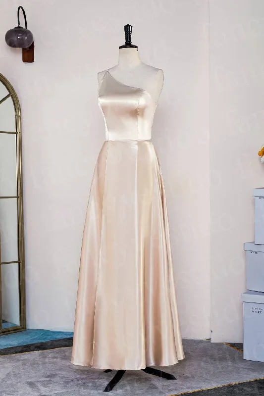 champagne-one-shoulder-satin-midi-bridesmaid-dress