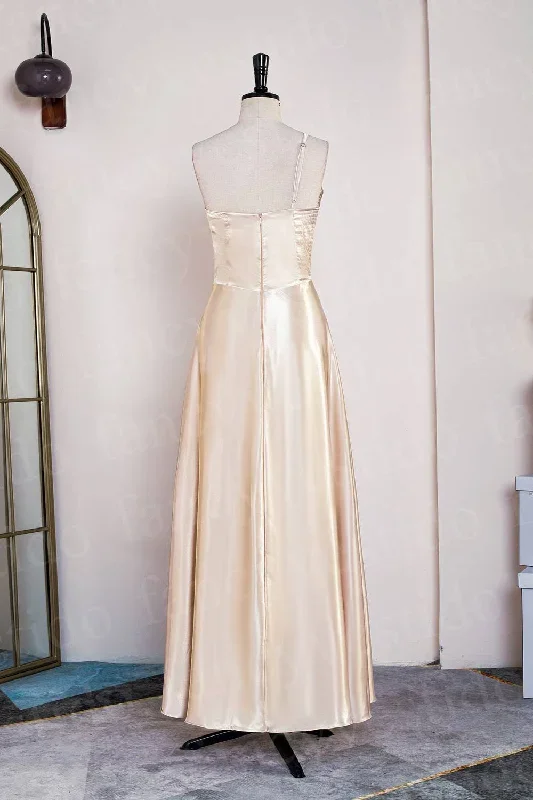 champagne-one-shoulder-satin-midi-bridesmaid-dress