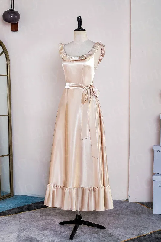 champagne-square-neck-ruffle-midi-bridesmaid-dress