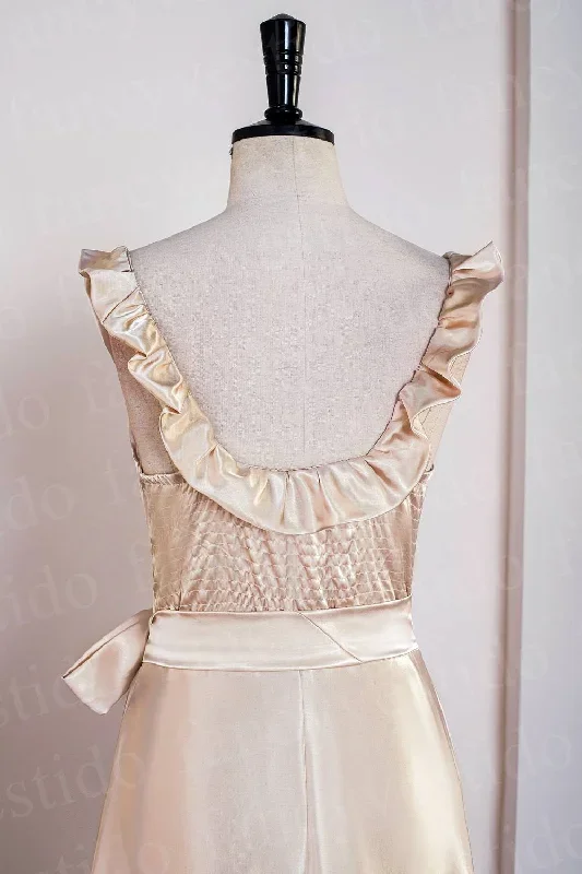 champagne-square-neck-ruffle-midi-bridesmaid-dress