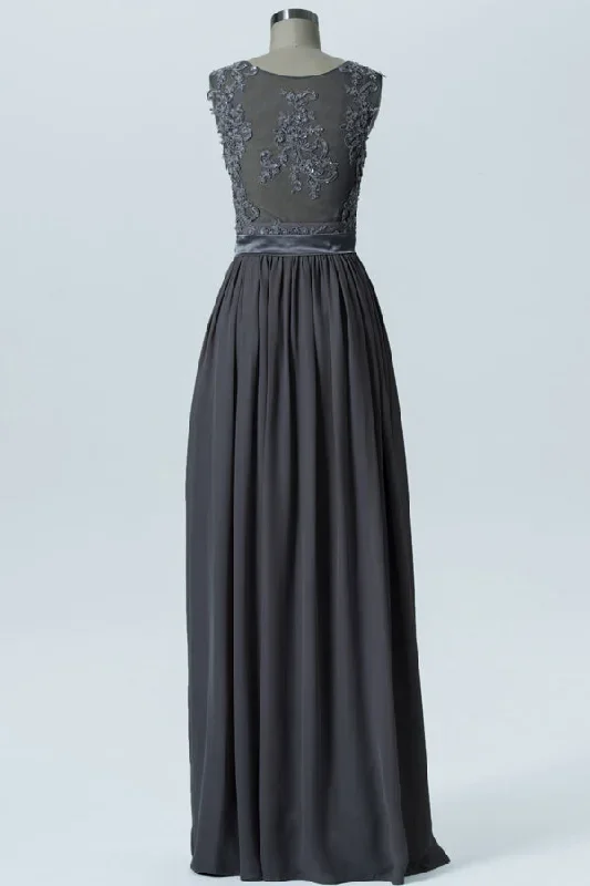 charcoal-grey-wide-straps-embroidered-bridesmaid-dress