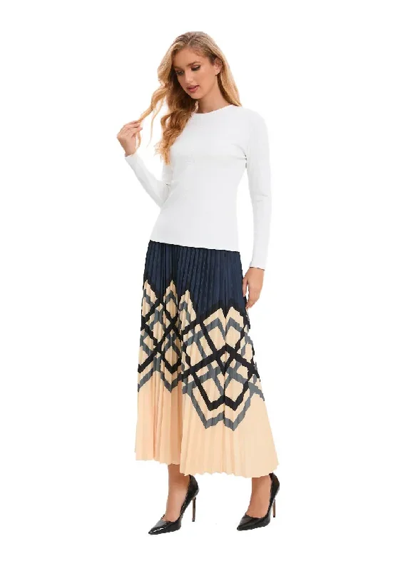 chic-print-elastic-pleated-midi-skirt