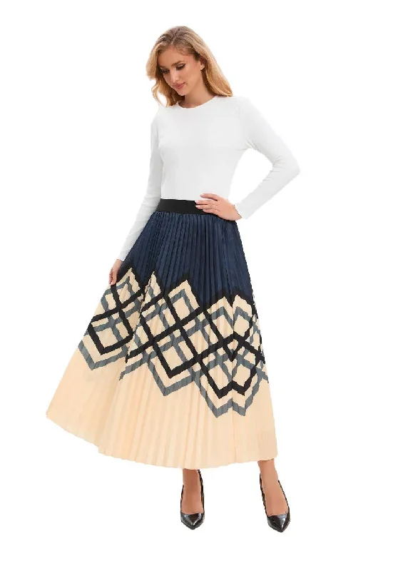 chic-print-elastic-pleated-midi-skirt