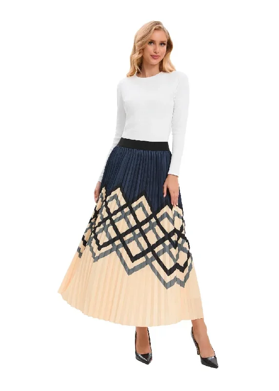 chic-print-elastic-pleated-midi-skirt