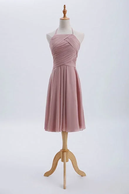 Chiffon Blush Pink Short Bridesmaid Dress