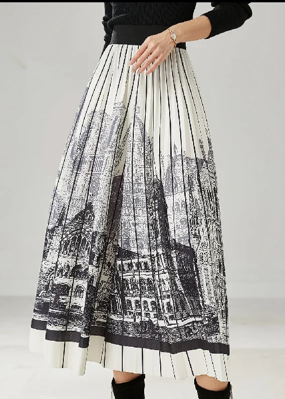 classy-white-striped-print-chiffon-pleated-skirts-summer