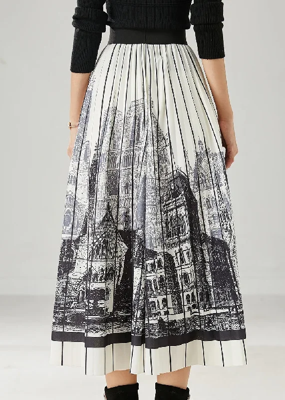 classy-white-striped-print-chiffon-pleated-skirts-summer