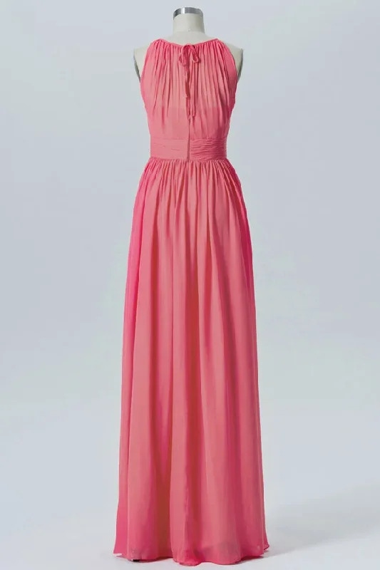 coral-pink-chiffon-halter-sleeveless-bridesmaid-dress