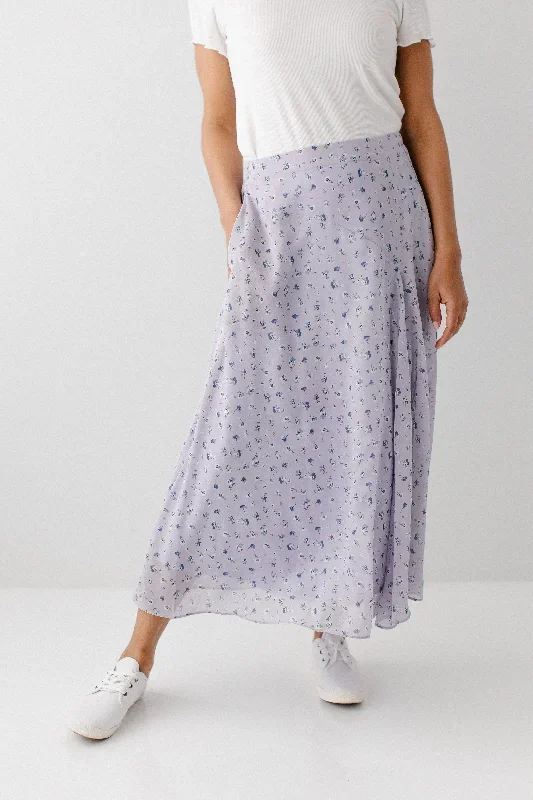 'Cordelia' A-Line Chiffon Floral Midi Skirt in Lavender