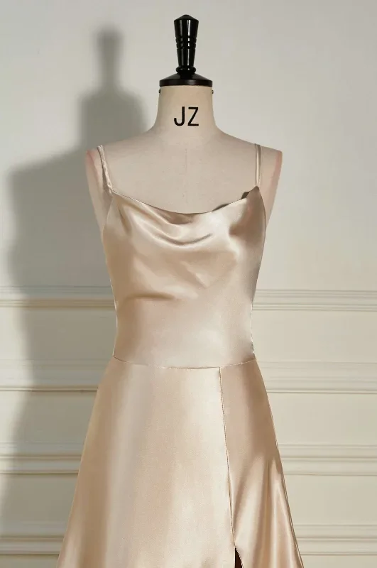 cowl-neck-champagne-a-line-long-bridesmaid-dress-with-slit