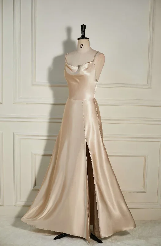 cowl-neck-champagne-a-line-long-bridesmaid-dress-with-slit