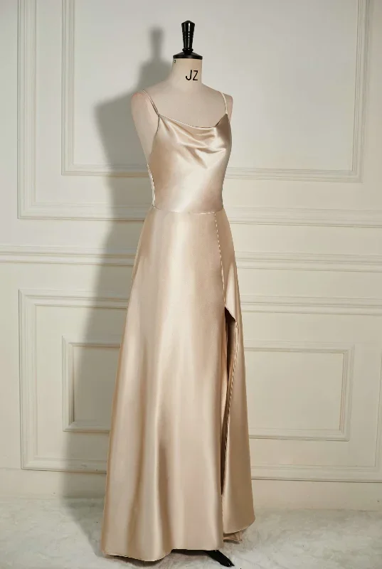 cowl-neck-champagne-a-line-long-bridesmaid-dress-with-slit