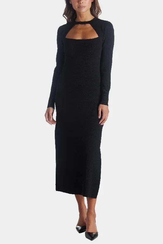 Cut Out Fitted Midi Sweater Dress