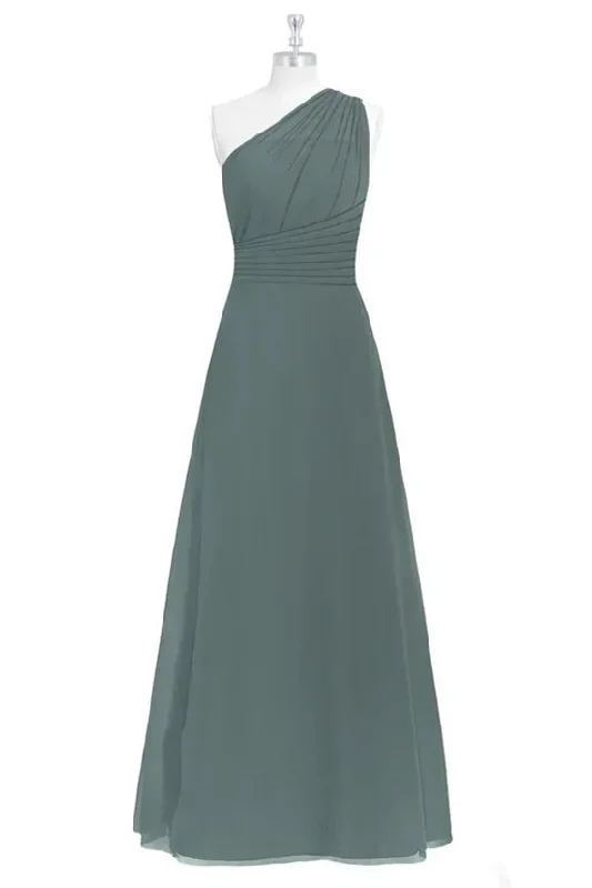 Dark Sage Green One-Shoulder A-line Long Bridesmaid Dress