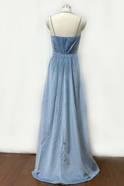 double-strap-dusty-blue-velvet-long-bridesmaid-dress