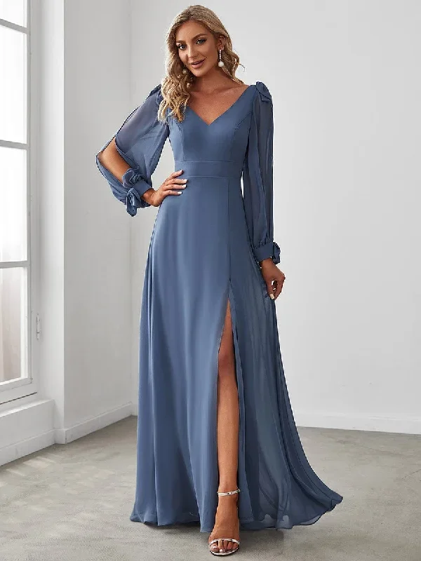 dusty-blue-and-navy-bridesmaid-gowns