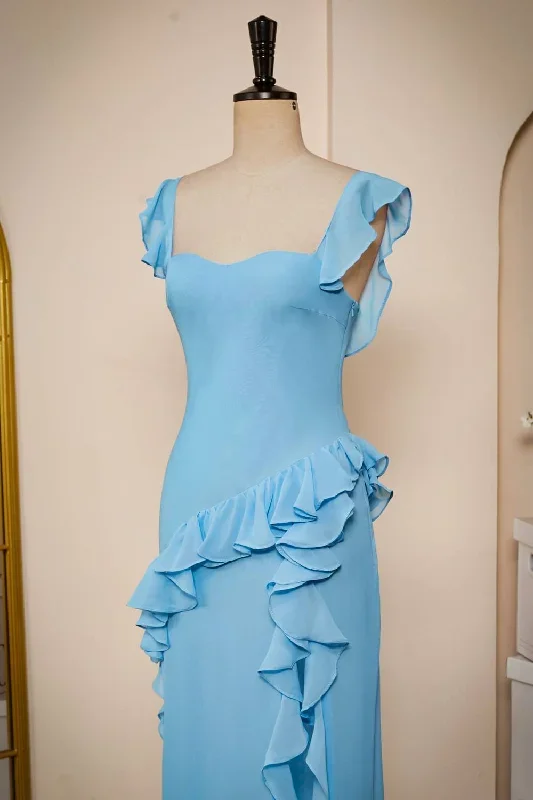 elegant-blue-ruffle-slit-chiffon-long-bridesmaid-dress