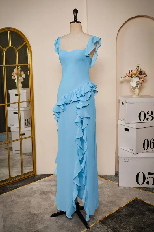 elegant-blue-ruffle-slit-chiffon-long-bridesmaid-dress