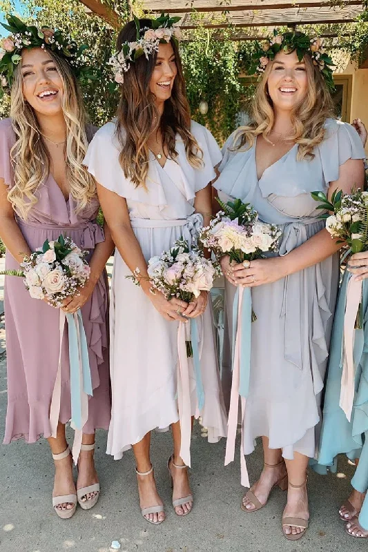 elegant-tea-length-ruffles-asymmetrical-chiffon-bridesmaid-dresses