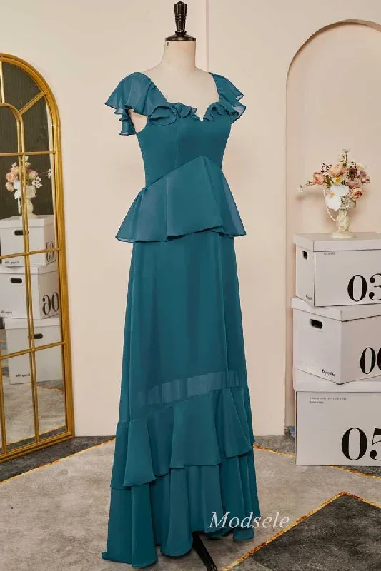 emerald-flutter-sleeve-multi-layer-ruffle-long-dress